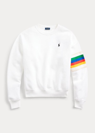 Sudaderas Polo Ralph Lauren Mujer Blancos - Rainbow-Trim Fleece - VEPZF2753